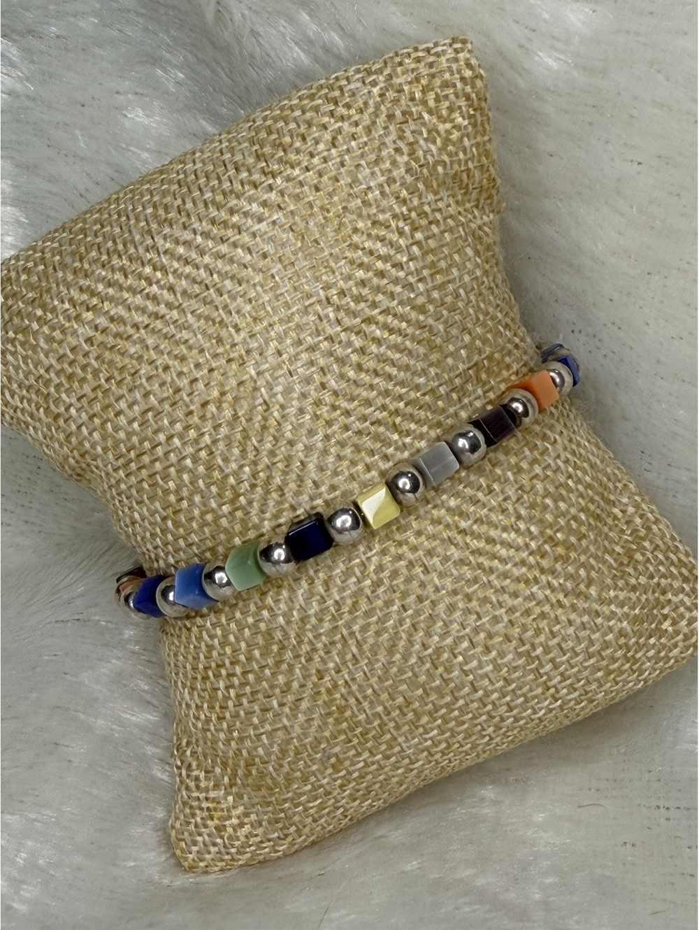 Vintage Silpada B0641 Sterling Silver & Square Cat Eye Beaded Toggle Bracelet